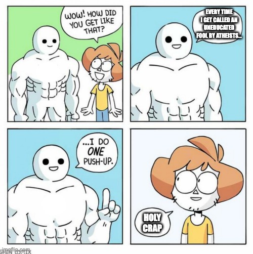 If I Had a Penny Every Time it Happens... They Think We're Fools or Something | EVERY TIME I GET CALLED AN UNEDUCATED FOOL BY ATHEISTS... HOLY
CRAP | image tagged in wow how did you get like that template,christianity,atheism,anti-religion | made w/ Imgflip meme maker