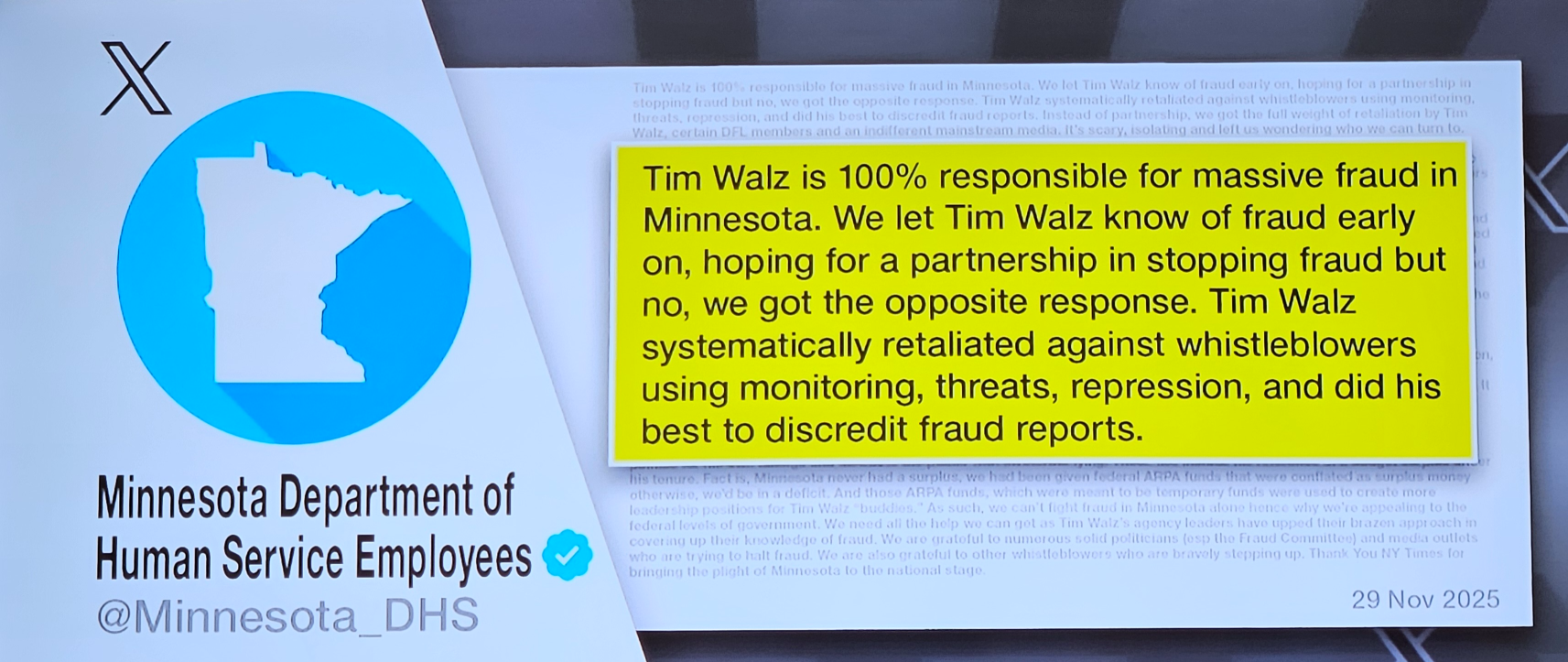 MN government blame Tim Walz for burying "massive fraud" Blank Meme Template