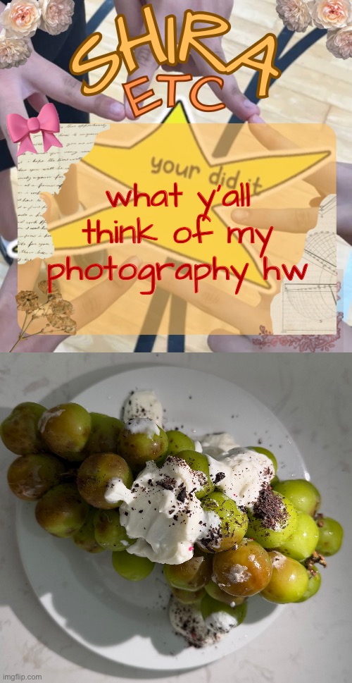 it’s supposed to be beauty in the grotesque | what y’all think of my photography hw | image tagged in shira s best temp | made w/ Imgflip meme maker