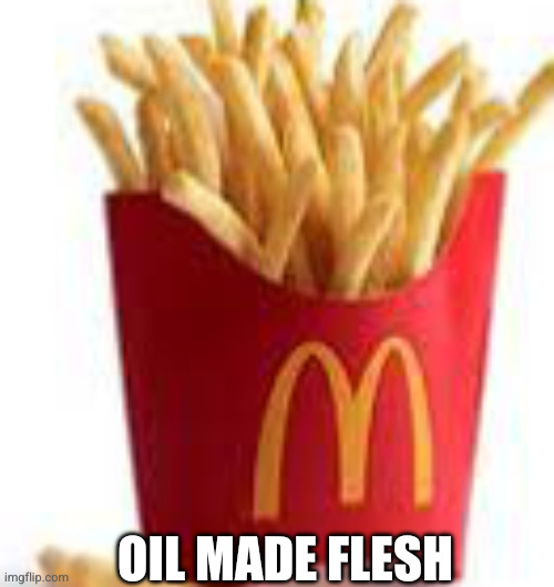 OIL MADE FLESH | image tagged in mcdonald s french fries | made w/ Imgflip meme maker