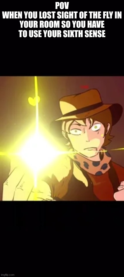 POV
WHEN YOU LOST SIGHT OF THE FLY IN YOUR ROOM SO YOU HAVE TO USE YOUR SIXTH SENSE | made w/ Imgflip meme maker