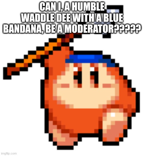 PLEASE ??? | CAN I, A HUMBLE WADDLE DEE WITH A BLUE BANDANA, BE A MODERATOR????? | made w/ Imgflip meme maker