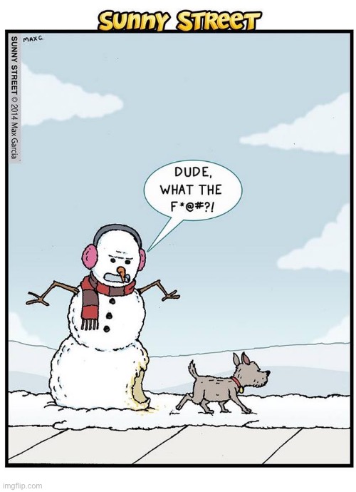 image tagged in comics,sunny street,snowman,dog | made w/ Imgflip meme maker