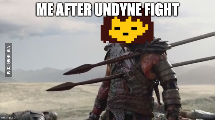 Spear of Justice is burned into my mind | ME AFTER UNDYNE FIGHT | image tagged in spearthroughheart,undertale,undyne | made w/ Imgflip meme maker