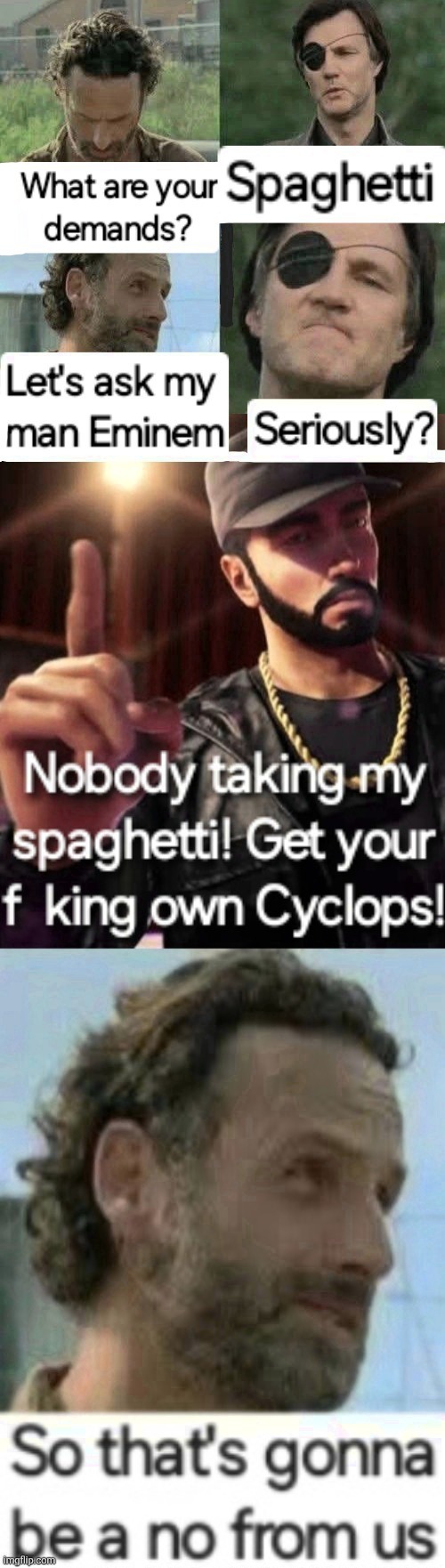 TheWalkingDead Eminem's Spaghetti (I did my best on a smartphone software so back off the quality craftsmanship!) | image tagged in eminem,apocalypse,moms,spaghetti | made w/ Imgflip meme maker