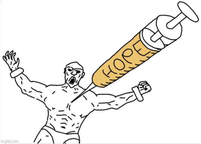 Soyjack being injected with hope | image tagged in soyjack being injected with hope | made w/ Imgflip meme maker