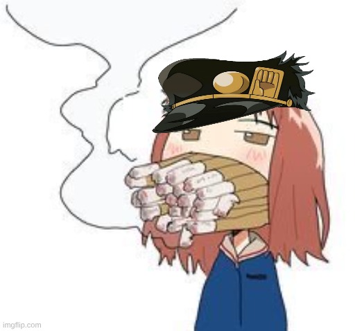 jotaro in part 3 be like: | image tagged in haruko smoke,jojo's bizarre adventure,flcl | made w/ Imgflip meme maker