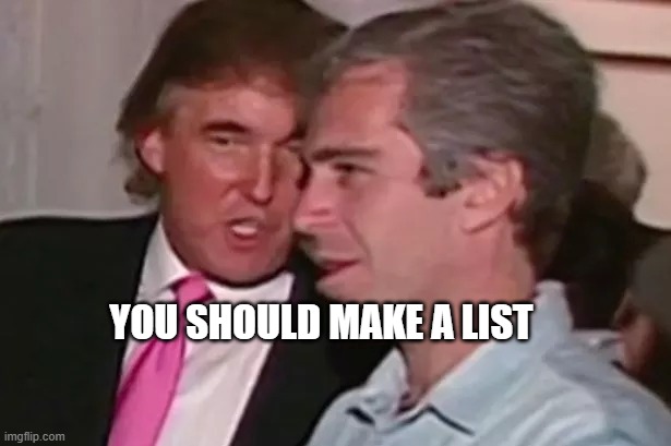 trump-epstein | YOU SHOULD MAKE A LIST | image tagged in trump-epstein | made w/ Imgflip meme maker