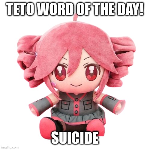 Teto Plush | TETO WORD OF THE DAY! SUICIDE | image tagged in teto plush | made w/ Imgflip meme maker
