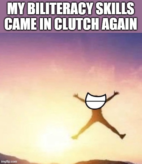 i love being able to communicate with others | MY BILITERACY SKILLS CAME IN CLUTCH AGAIN | image tagged in yippee | made w/ Imgflip meme maker