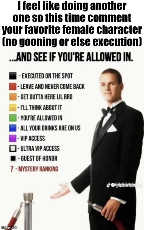 My personal favorite: Megumin from Konosuba | I feel like doing another one so this time comment your favorite female character (no gooning or else execution) | image tagged in see if your allowed in | made w/ Imgflip meme maker