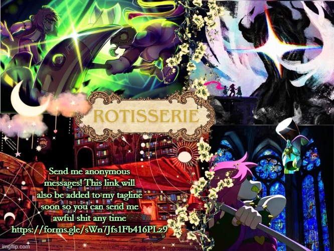 Doing the thing Ch███o did | Send me anonymous messages! This link will also be added to my tagline soon so you can send me awful shit any time
https://forms.gle/sWn7Jfs1Fb416PLz9 | image tagged in hammer of justice temp thanks asriel | made w/ Imgflip meme maker