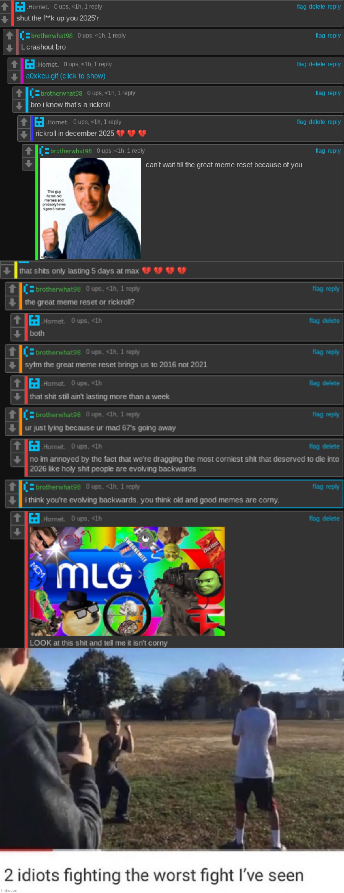 this argument is so pointless </3 | image tagged in two idiots fighting | made w/ Imgflip meme maker