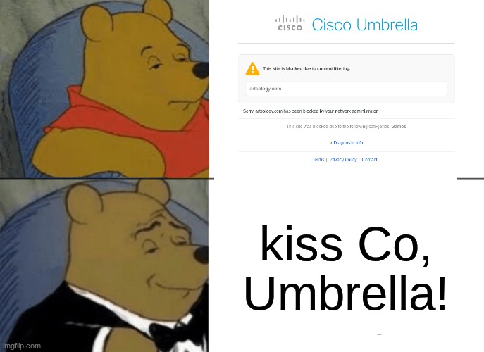 asedrctfvgybhnj | kiss Co, Umbrella! | image tagged in memes,tuxedo winnie the pooh | made w/ Imgflip meme maker