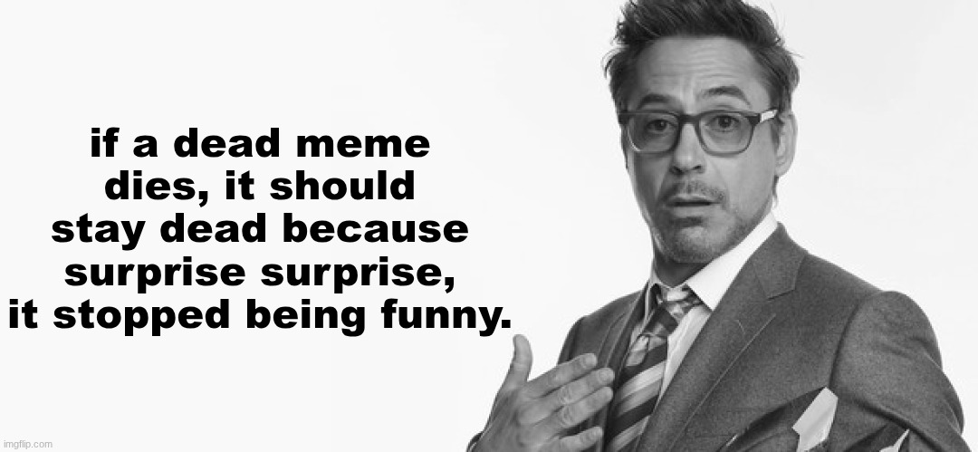 I'm Stuff | if a dead meme dies, it should stay dead because surprise surprise, it stopped being funny. | image tagged in i'm stuff | made w/ Imgflip meme maker