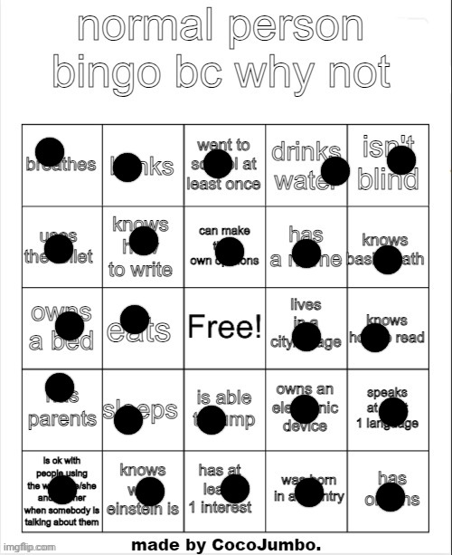 normal person bingo hehehe | image tagged in normal person bingo hehehe | made w/ Imgflip meme maker