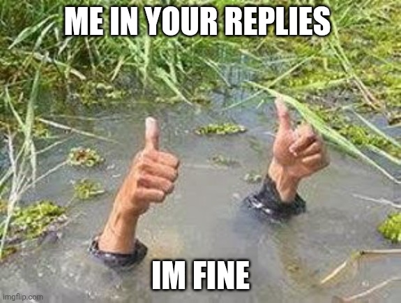 FLOODING THUMBS UP | ME IN YOUR REPLIES IM FINE | image tagged in flooding thumbs up | made w/ Imgflip meme maker