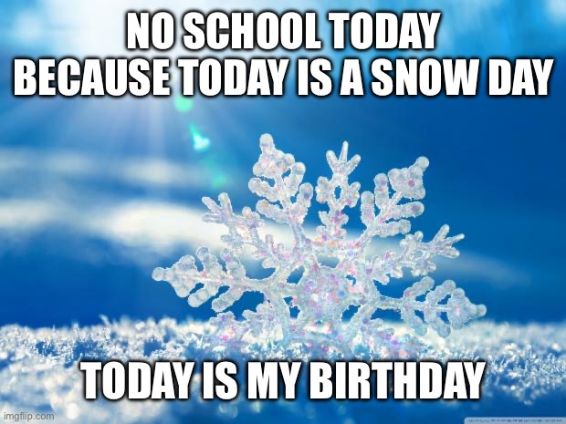 i’m so lucky | NO SCHOOL TODAY BECAUSE TODAY IS A SNOW DAY; TODAY IS MY BIRTHDAY | image tagged in snowflake,lucky,memes,funny,no school,birthday | made w/ Imgflip meme maker