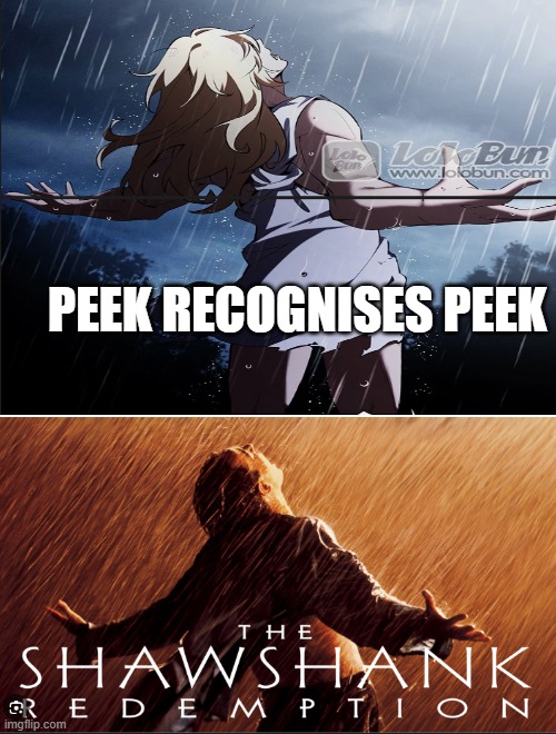 Peek | PEEK RECOGNISES PEEK | image tagged in manhwa | made w/ Imgflip meme maker