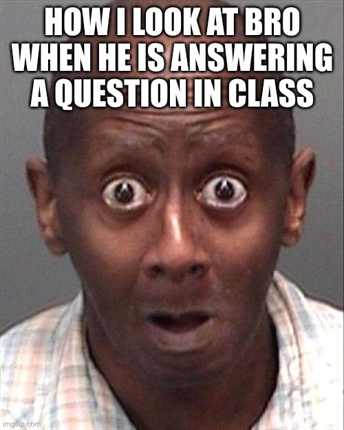 Got him laughing during a lesson about the holocaust | HOW I LOOK AT BRO WHEN HE IS ANSWERING A QUESTION IN CLASS | image tagged in funny face | made w/ Imgflip meme maker