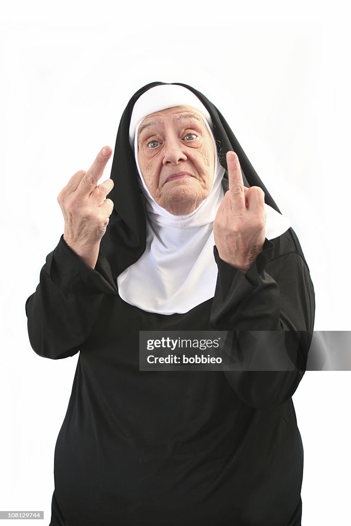 Nun middle finger Blank Meme Template
