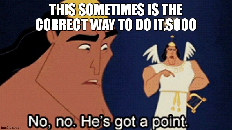 No he has a point | THIS SOMETIMES IS THE CORRECT WAY TO DO IT,SOOO | image tagged in no he has a point | made w/ Imgflip meme maker