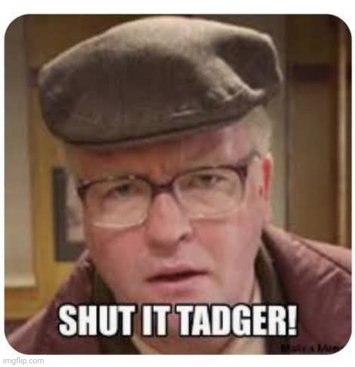 image tagged in shut it tadger | made w/ Imgflip meme maker