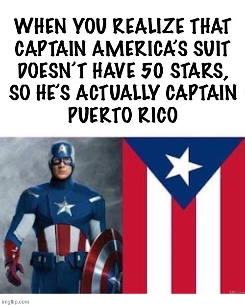 That makes sense… sort of | image tagged in repost,captain america,one star,captain puerto rico | made w/ Imgflip meme maker