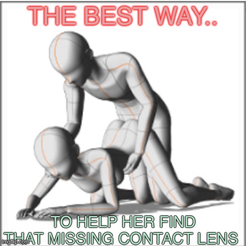 When you see it. | THE BEST WAY.. TO HELP HER FIND THAT MISSING CONTACT LENS | image tagged in doggy,a helping hand,sex jokes,bait and switch,marked as nsfw because meh,dark humour | made w/ Imgflip meme maker