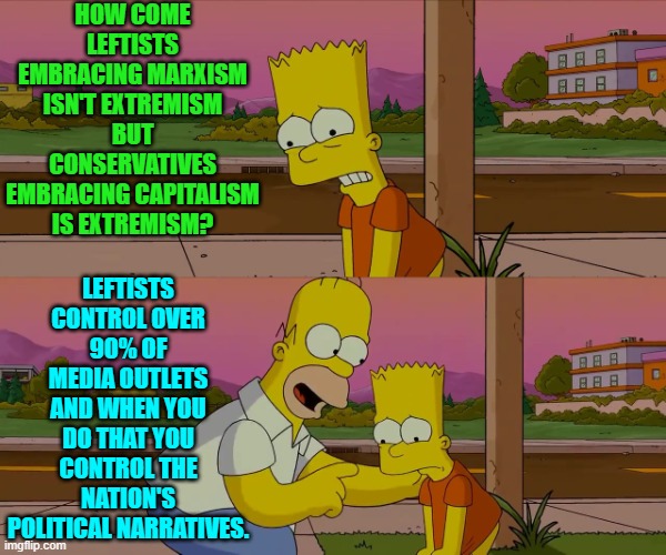 It's simple, really. | HOW COME LEFTISTS EMBRACING MARXISM ISN'T EXTREMISM BUT CONSERVATIVES EMBRACING CAPITALISM IS EXTREMISM? LEFTISTS CONTROL OVER 90% OF MEDIA OUTLETS AND WHEN YOU DO THAT YOU CONTROL THE NATION'S POLITICAL NARRATIVES. | image tagged in worst day of my life | made w/ Imgflip meme maker
