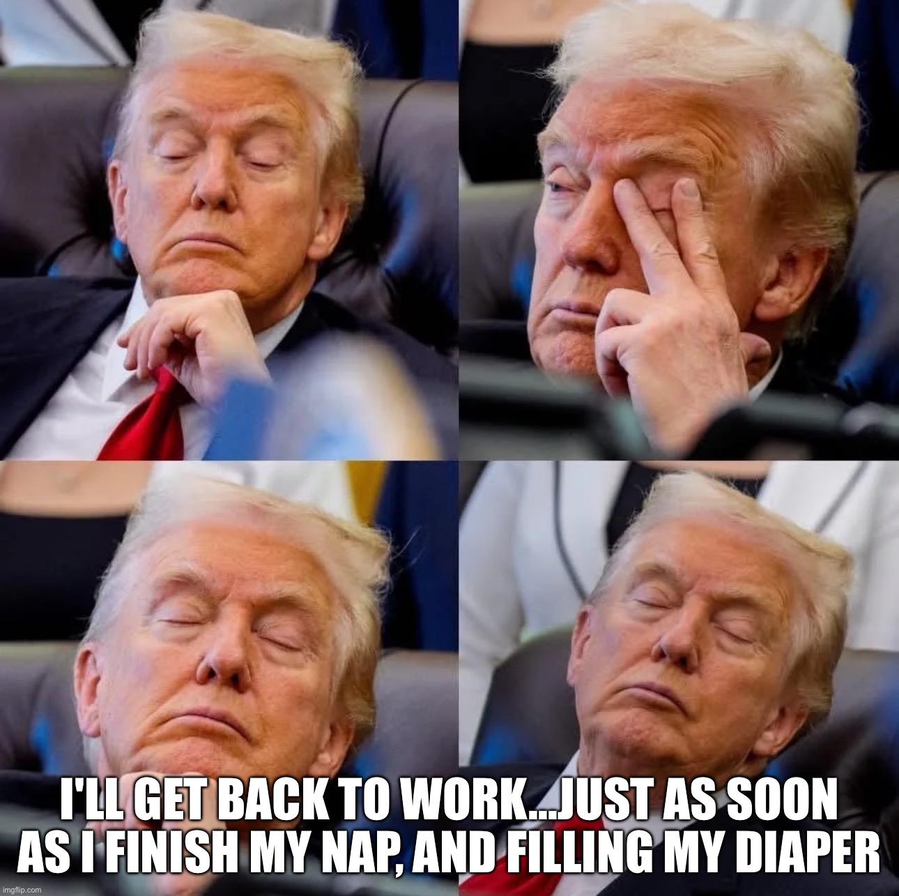 I'LL GET BACK TO WORK...JUST AS SOON AS I FINISH MY NAP, AND FILLING MY DIAPER | made w/ Imgflip meme maker