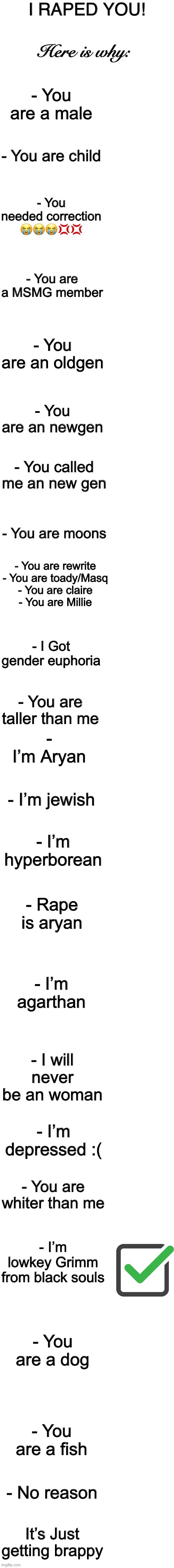 The rape list | image tagged in the rape list | made w/ Imgflip meme maker