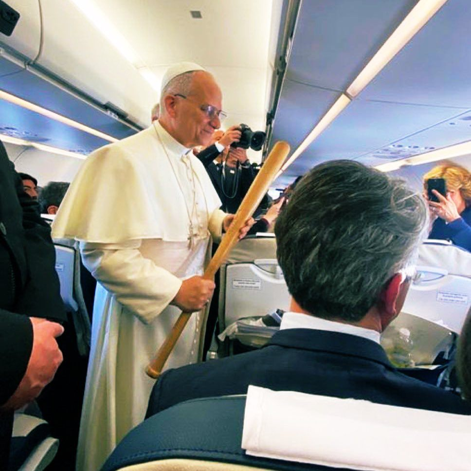 Pope with baseball bat Blank Meme Template