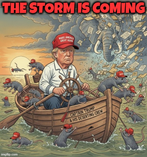 THE STORM IS COMING | THE STORM IS COMING | image tagged in the storm is coming,trump,maga,rats jumpimg ship,jeffrey epstein,deserting crew | made w/ Imgflip meme maker