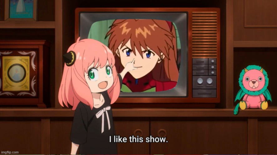 anya likes asuka | image tagged in anime,neon genesis evangelion,spy x family,anya forger,anime meme | made w/ Imgflip meme maker