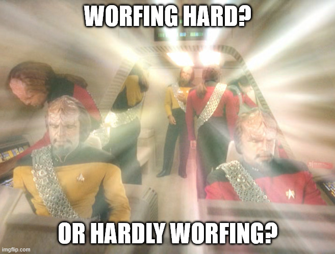 Yes I know it's terrible | WORFING HARD? OR HARDLY WORFING? | image tagged in sci-fi | made w/ Imgflip meme maker