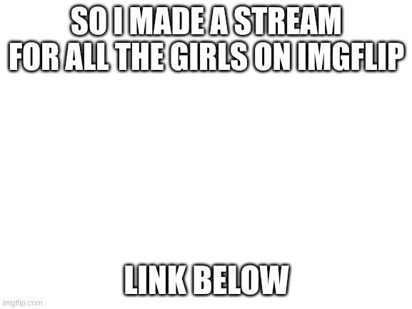 sup | SO I MADE A STREAM FOR ALL THE GIRLS ON IMGFLIP; LINK BELOW | image tagged in blank white template | made w/ Imgflip meme maker