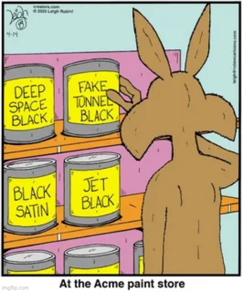 Rubes | image tagged in comics,rubes,wile e coyote,paint store,black paint | made w/ Imgflip meme maker