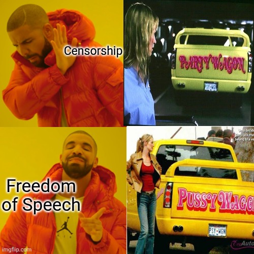 Party Waggin' | Censorship Freedom of Speech | image tagged in futuristic utopia,cool cat stroll,take a seat cat,woman showing paper to cat,cats with guns | made w/ Imgflip meme maker