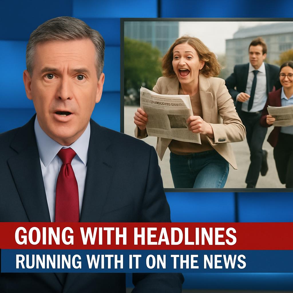 News network talking about people going with headlines and runni Blank Meme Template