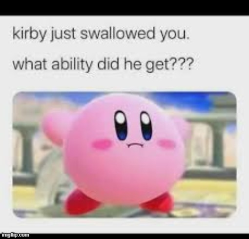 if he swallowed me he would get the ADHD ability | image tagged in kirby just swallowed you what ability did he get poll | made w/ Imgflip meme maker