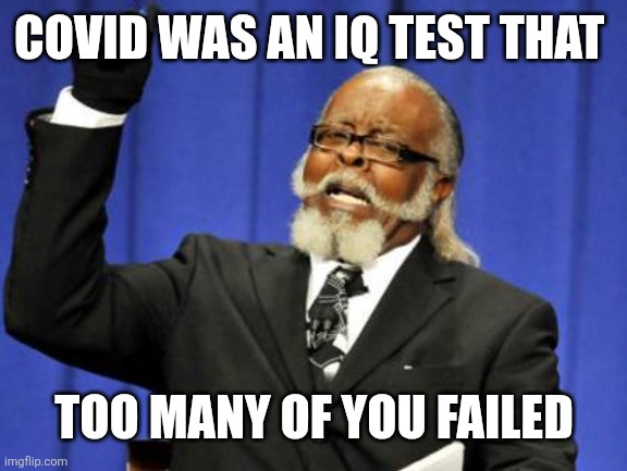 Breaking news: Vaccine companies knew their shots were killing children. For a virus that was ZERO RISK TO KIDS. | COVID WAS AN IQ TEST THAT; TOO MANY OF YOU FAILED | image tagged in memes,too damn high | made w/ Imgflip meme maker