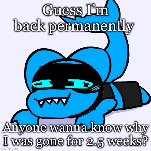 If anyone wants to RP, I’m REALLY up for it (no violence RP pls) | Guess I’m back permanently; Anyone wanna know why I was gone for 2.5 weeks? | image tagged in sharky aria temp art by doodleboi as a bday present | made w/ Imgflip meme maker