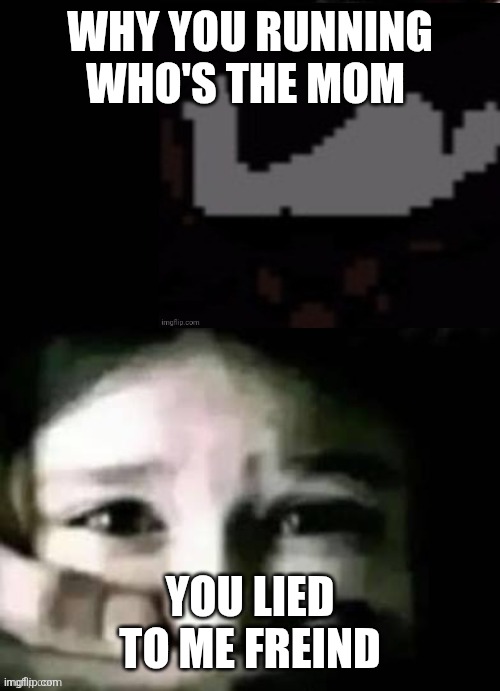WHY YOU RUNNING WHO'S THE MOM YOU LIED TO ME FREIND | image tagged in toaa shush | made w/ Imgflip meme maker