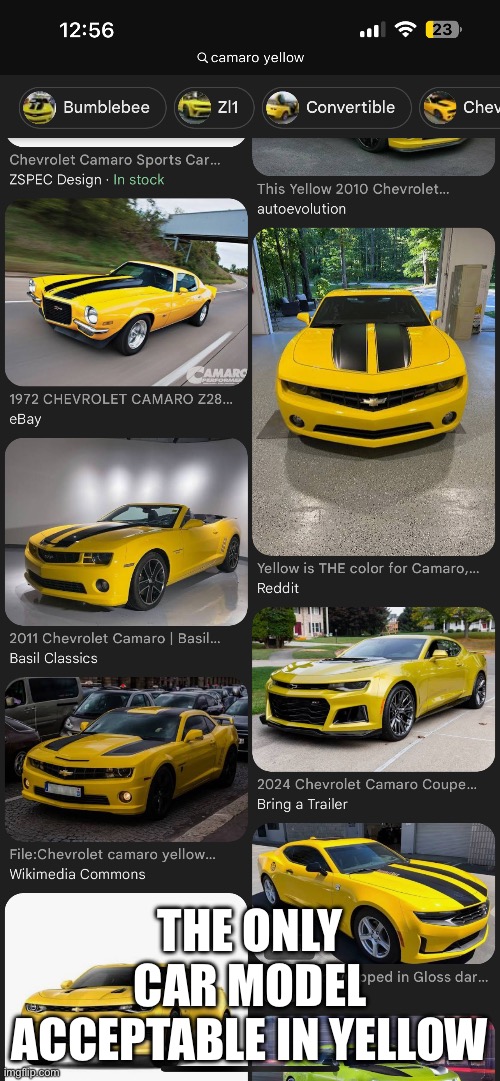 THE ONLY CAR MODEL ACCEPTABLE IN YELLOW | made w/ Imgflip meme maker