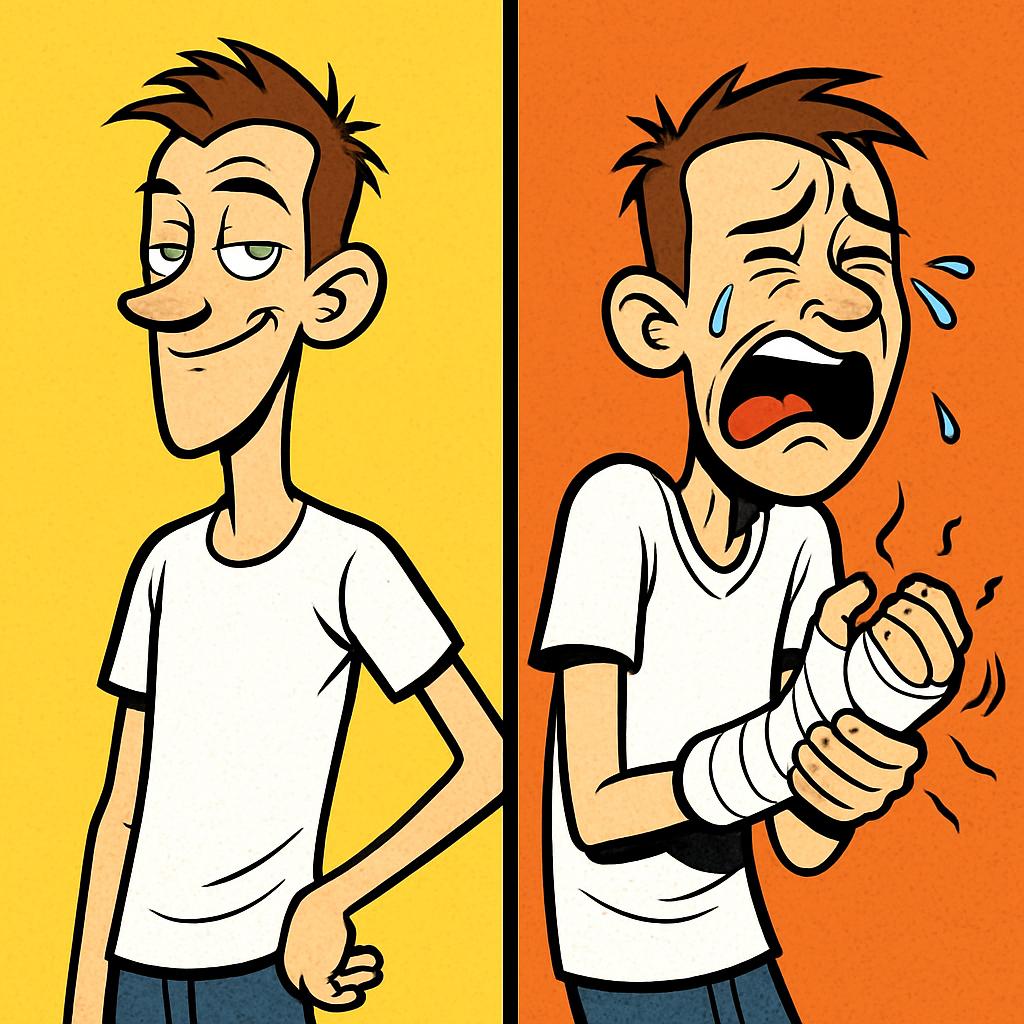 A scrawny man with a confident smirk in one photo. The same scra Blank Meme Template