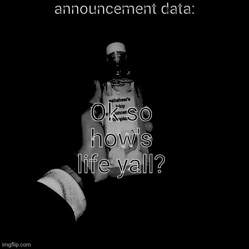 eshaheer's juicy announcement temp | Ok so how's life yall? | image tagged in eshaheer's juicy announcement temp | made w/ Imgflip meme maker