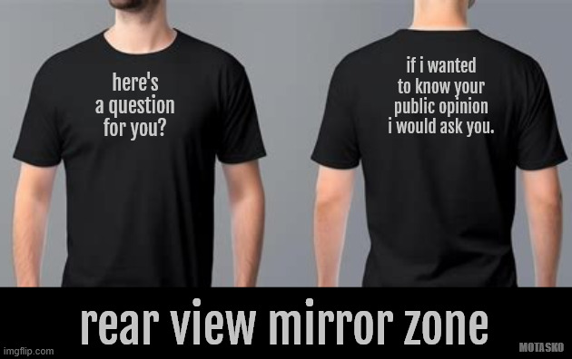 Mute the 1st Amendment  NO FRIENDS tee | if i wanted to know your public opinion i would ask you. here's a question for you? rear view mirror zone; MOTASKO | image tagged in no friends tee,mute the 1st,freedom or fascism,stfu,america was beatiful,3rd world trumphole | made w/ Imgflip meme maker