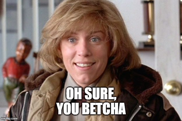 Fargo oh sure | OH SURE,
YOU BETCHA | image tagged in fargo oh sure | made w/ Imgflip meme maker