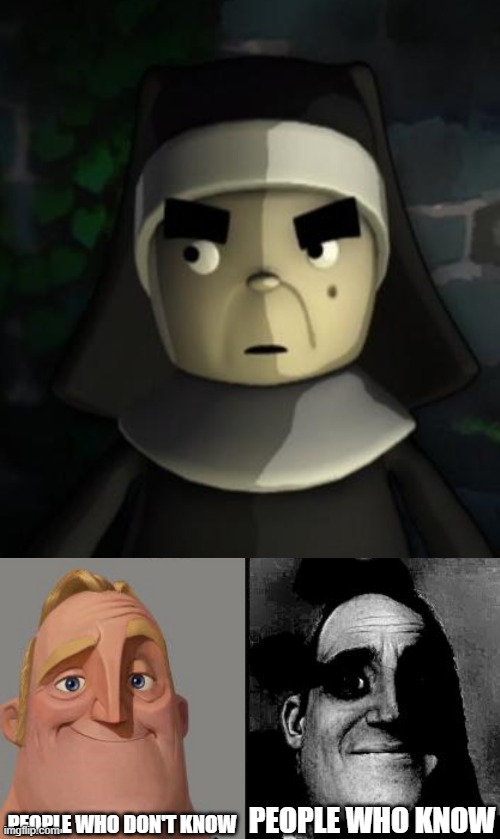 If you caught a glimpse of Adult Swim as a kid, you might know... | PEOPLE WHO DON'T KNOW; PEOPLE WHO KNOW | image tagged in traumatized mr incredible,adult swim,nun | made w/ Imgflip meme maker